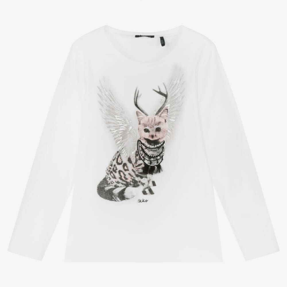 IKKS | Girls White Cat Cotton Top